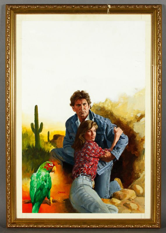Crouse, "Against All Hope," O/B: Danny Crouse, "Against All Hope," illustration for the book cover, oil on boards, signed, 25" x 16" (view), 29" x 20" (frame).
