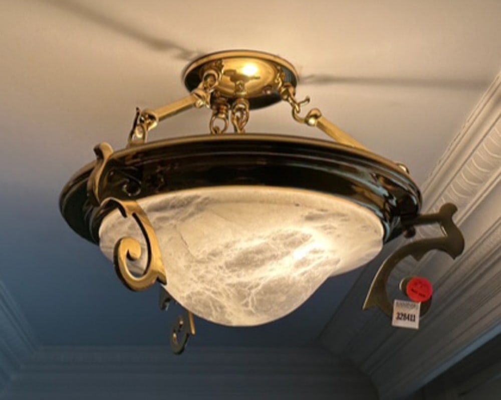 Brass Polished Ceiling Fixture: Brass polished ceiling fixture, 12" x 13" diameter. PLEASE NOTE: Item to be picked up at 129 Commonwealth Ave, Boston. Deadline for pick-up is May 15th. Please call our front desk at 978-927-2223 to s
