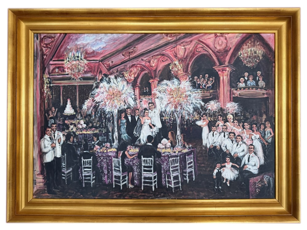 Priscilla Hendrick, Wedding Scene, Print on Canvas: Priscilla Hendrick, wedding scene, print on canvas, 24" x 36", framed 30" x 42". PLEASE NOTE: Item to be picked up at 129 Commonwealth Ave, Boston. Deadline for pick-up is May 15th. Please call our