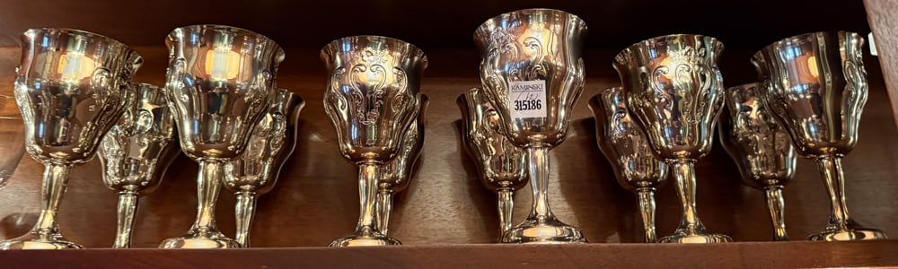 Collection of Assorted Ornate Stemmed Glasses: Collection of assorted ornate stemmed wine glasses. 6 1/2" H x 3" diameter. PLEASE NOTE: Item to be picked up at 129 Commonwealth Ave, Boston. Deadline for pick-up is May 15th. Please call our front
