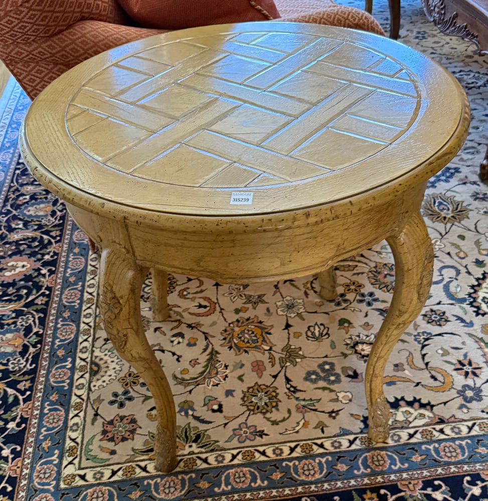 French-style Painted Occasional Table: French-style painted occasional table, 25" H x 26" diameter. PLEASE NOTE: Item to be picked up at 129 Commonwealth Ave, Boston. Deadline for pick-up is May 15th. Please call our front desk at
