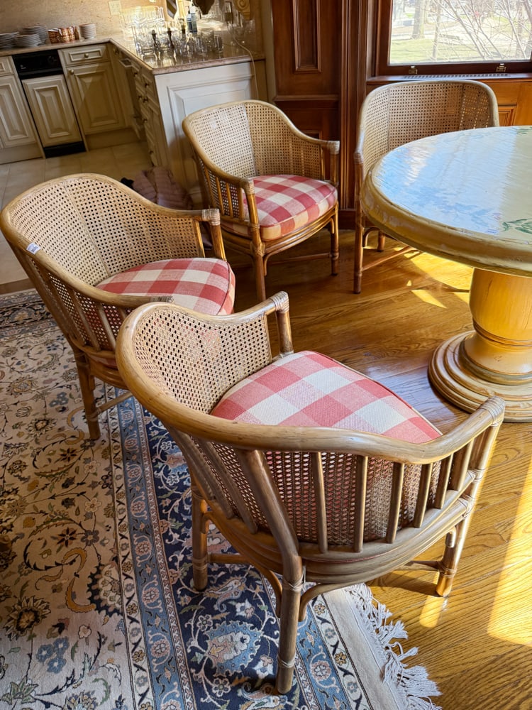 Set of (4) Armchairs: Set of (4) armchairs, 32" H x 23" W x 23" D. PLEASE NOTE: Item to be picked up at 129 Commonwealth Ave, Boston. Deadline for pick-up is May 15th. Please call our front desk at 978-927-2223 to