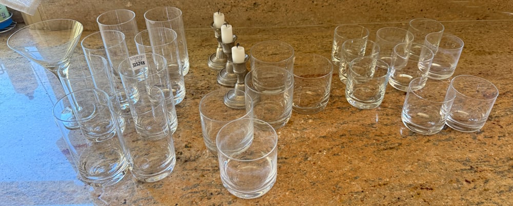 Assorted Barware Glasses: Assorted barware glasses, largest glass 5 1/2" x 3" diameter. PLEASE NOTE: Item to be picked up at 129 Commonwealth Ave, Boston. Deadline for pick-up is May 15th. Please call our front desk at 978-927