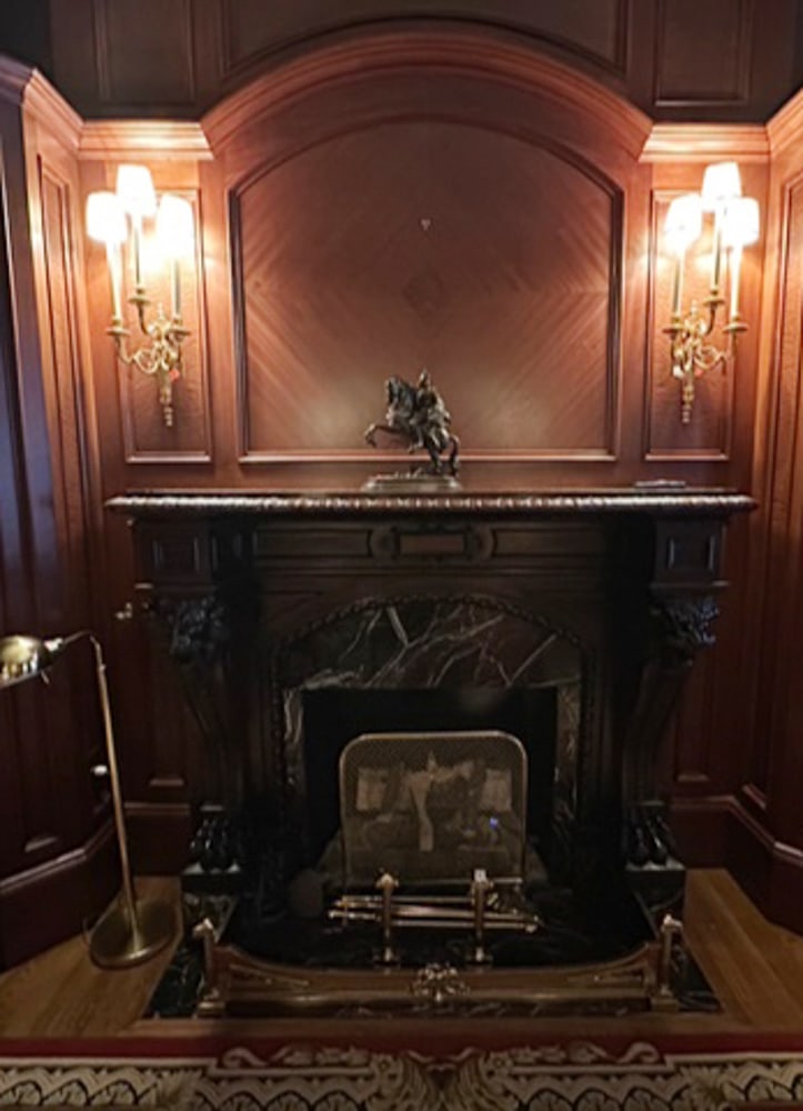 Mahogany Mantelpiece: Mahogany mantelpiece, outside 55" H x 66" W x 20" D; inside 29" H x 34" W x 11" D. PLEASE NOTE: Item to be picked up at 129 Commonwealth Ave, Boston. Deadline for pick-up is May 15th. Please call our 