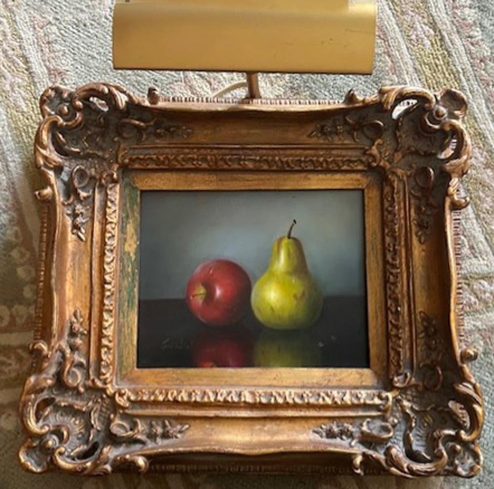 Still Life of Apple and Pear, Oil on Canvas, with Light (1 of 3)