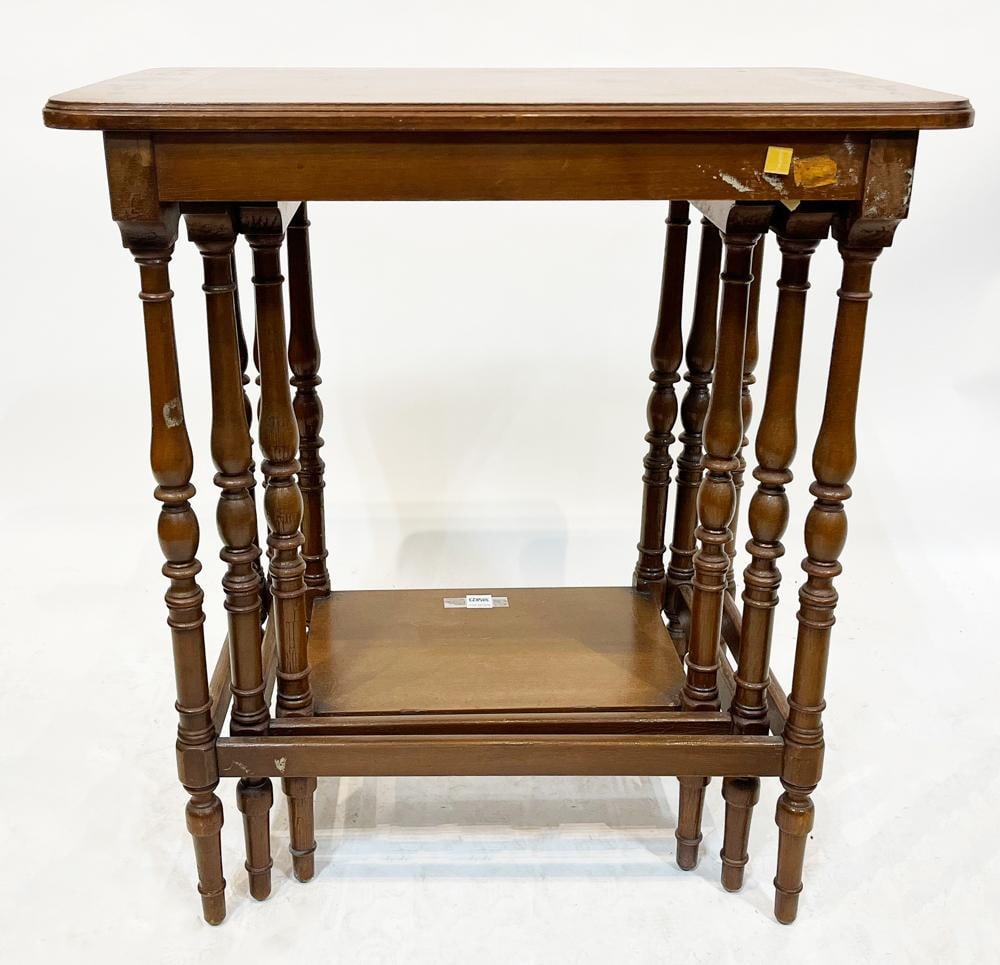 Set of Vintage Italian Provincial Style Nesting Tables: Set of vintage Italian Provincial style inlaid mahogany nesting tables, largest 26" H x 24" W x 16" D. Provenance: Ipswich, Massachusetts collection.