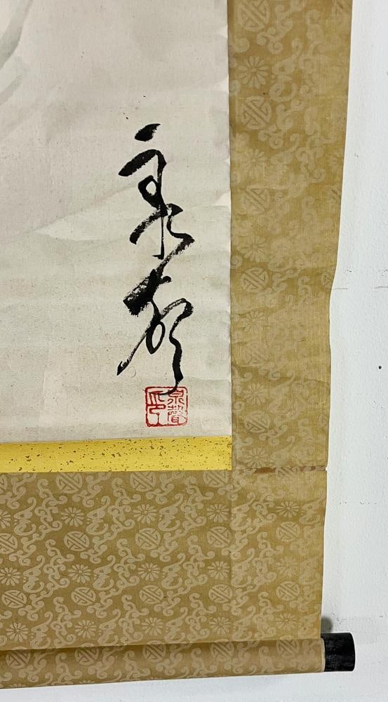 Two Chinese Watercolor Scrolls, Owl, Man on Water Buffalo - 12