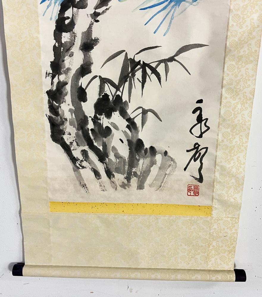 Two Chinese Watercolor Scrolls, Owl, Man on Water Buffalo - 6