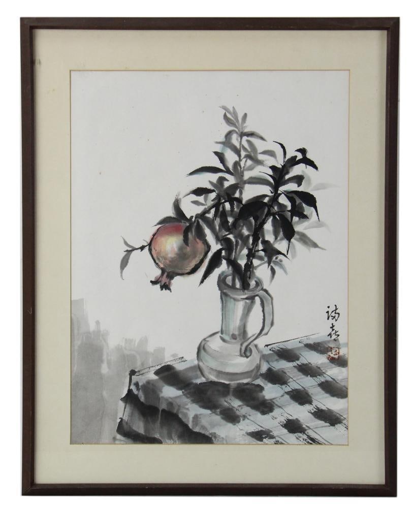 Still Life of Pomegranate and Branches in Vase (1 of 6)