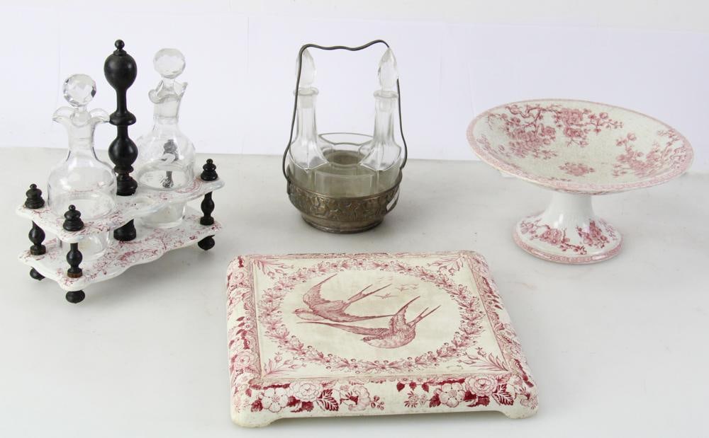 19thC French Oil and Vinegar Cruets, Faience Trivet, Tazza (1 of 9)