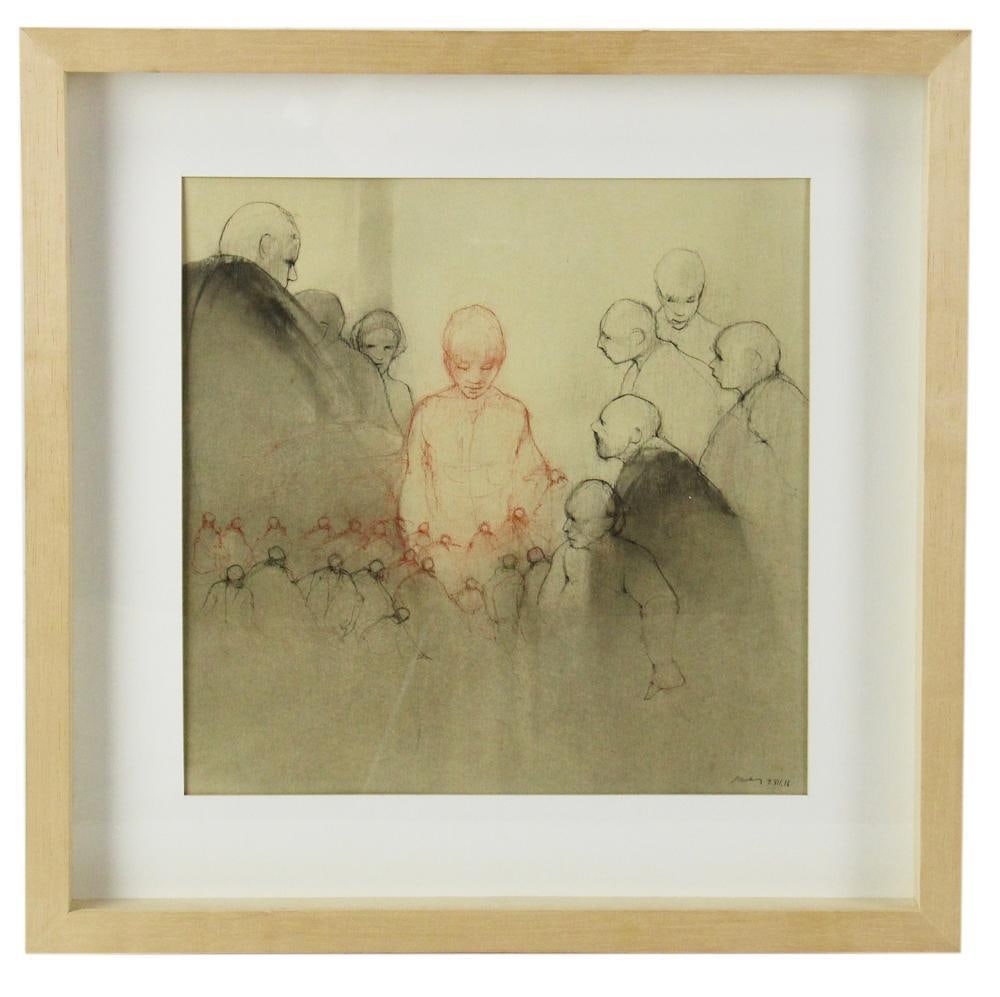 Rafael Dussan, "Pequeno Buda", Charcoal and Sanguine (1 of 7)