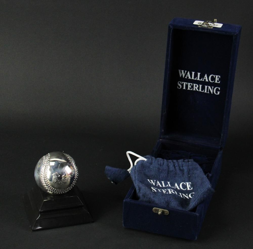 Wallace Sterling Baseball on Marble Base: Wallace sterling baseball on marble base. Approximately 5.5 troy oz TW. Provenance: Newton, Massachusetts collection. PLEASE NOTE: payment for silver, gold, jewelry, and coins must be made via wire tr