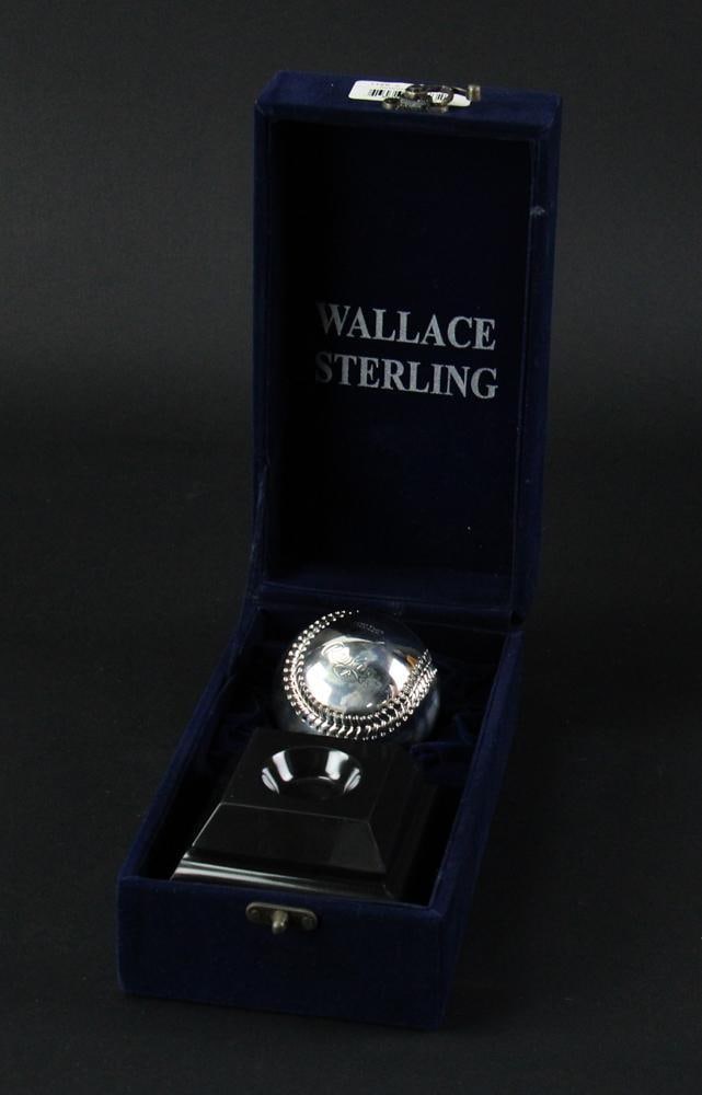 Wallace Sterling Baseball on Marble Base: Wallace sterling baseball on marble base. Approximately 6.0 troy oz TW. Provenance: Newton, Massachusetts collection. PLEASE NOTE: payment for silver, gold, jewelry, and coins must be made via wire tr