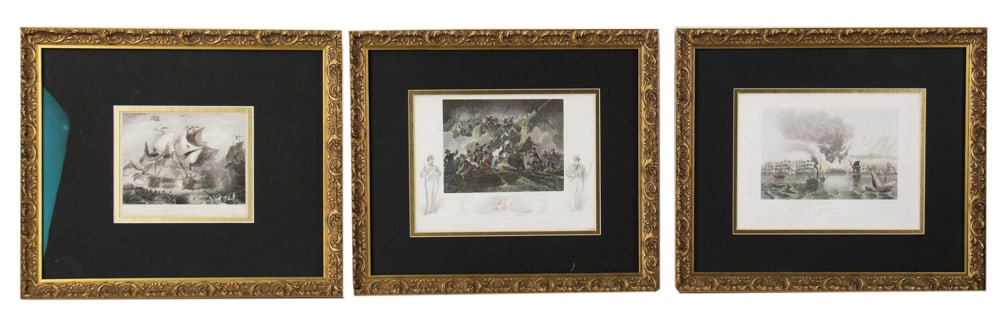 Three 18th/19thC Naval Battle Scenes in Gilt Frames (1 of 16)