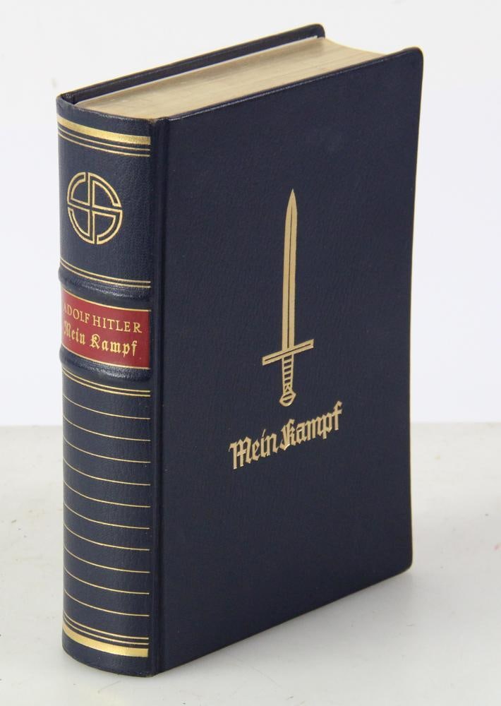 Book, "Mein Kampf" by Adolf Hitler, Printed 1939: Book, "Mein Kampf" by Adolf Hitler, copyright 1925, printed 1939, Jubilee Edition, 9 1/4" x 7" x 2". Mint condition. Provenance: Malden, Massachusetts collection.