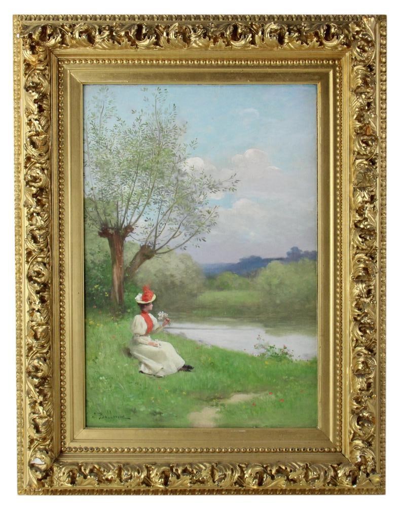 Jules Frederic Ballavoine, Sitting by the River, Oil on Canvas (1 of 7)