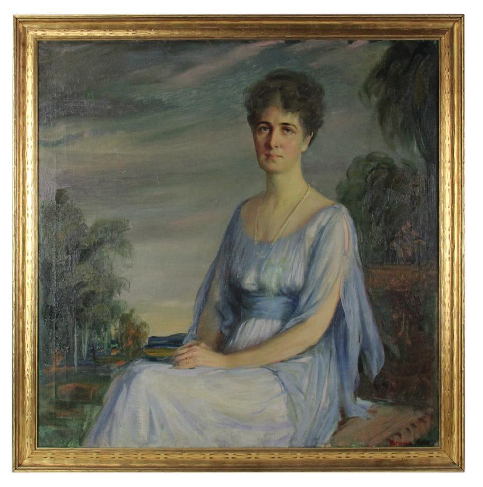 Gertrude Fiske, Portrait of Woman in Blue Dress, Oil on Canvas (1 of 7)