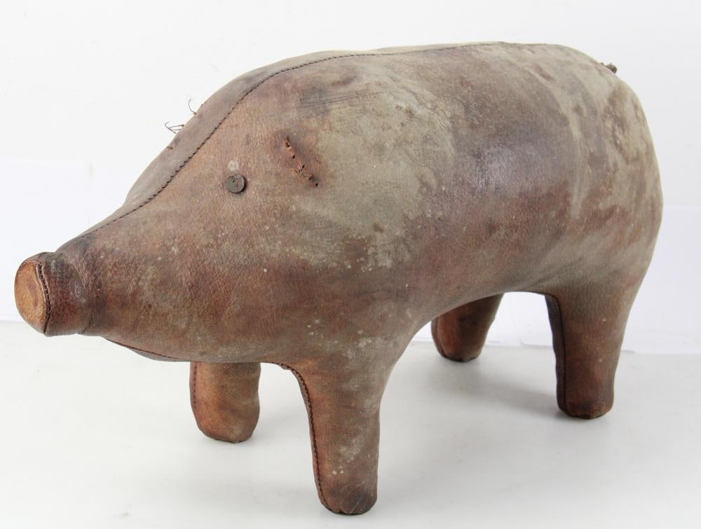 Old Leather Pig: Old leather pig, 15" x 26". Provenance: South Hamilton, Massachusetts collection.