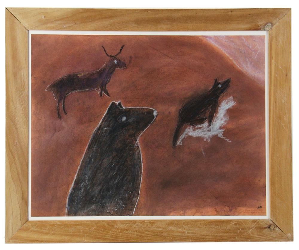 Modern Artwork, Animals on Beach: Modern artwork, animals on beach, 25" x 31". Provenance: Marblehead, Massachusetts collection.