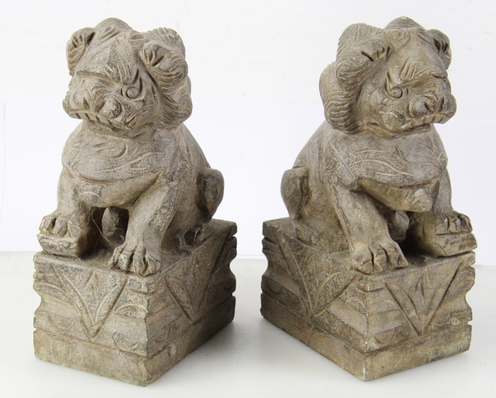 Pair of Chinese Carved Stone Foo Dogs (1 of 6)