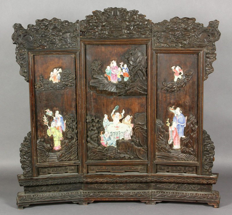 Chinese 19th C. Hardwood Table Screen: Suanzhi wood table screen, China, later 19th century, 26" x 26".