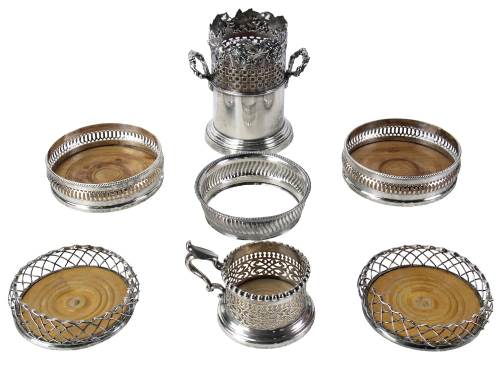 Silverplate Wine Cooler and Coasters (1 of 11)