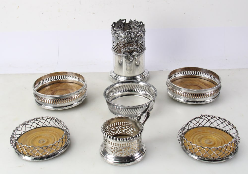 Silverplate Wine Cooler and Coasters - 7