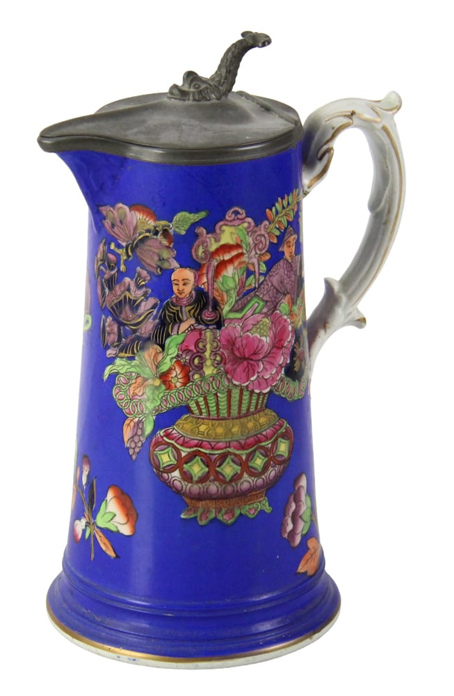 19thC Paris Porcelain Ewer with Asian Motif: 19th century Paris porcelain ewer with Asian motif, 9 1/2 x 6. Provenance: Estate of Joseph and Anna Prince Haley, of Pride's Crossing, Massachusetts.