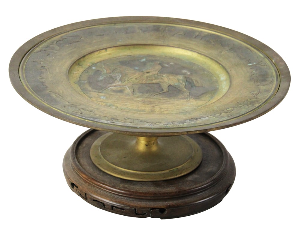19thC English Gilt Bronze Compote with Polo Scenes: 19th century English gilt bronze compote having polo scenes throughout, 3 1/2 x 10 1/2 diameter. Provenance: Estate of Joseph and Anna Prince Haley, of Pride's Crossing, Massachusetts.