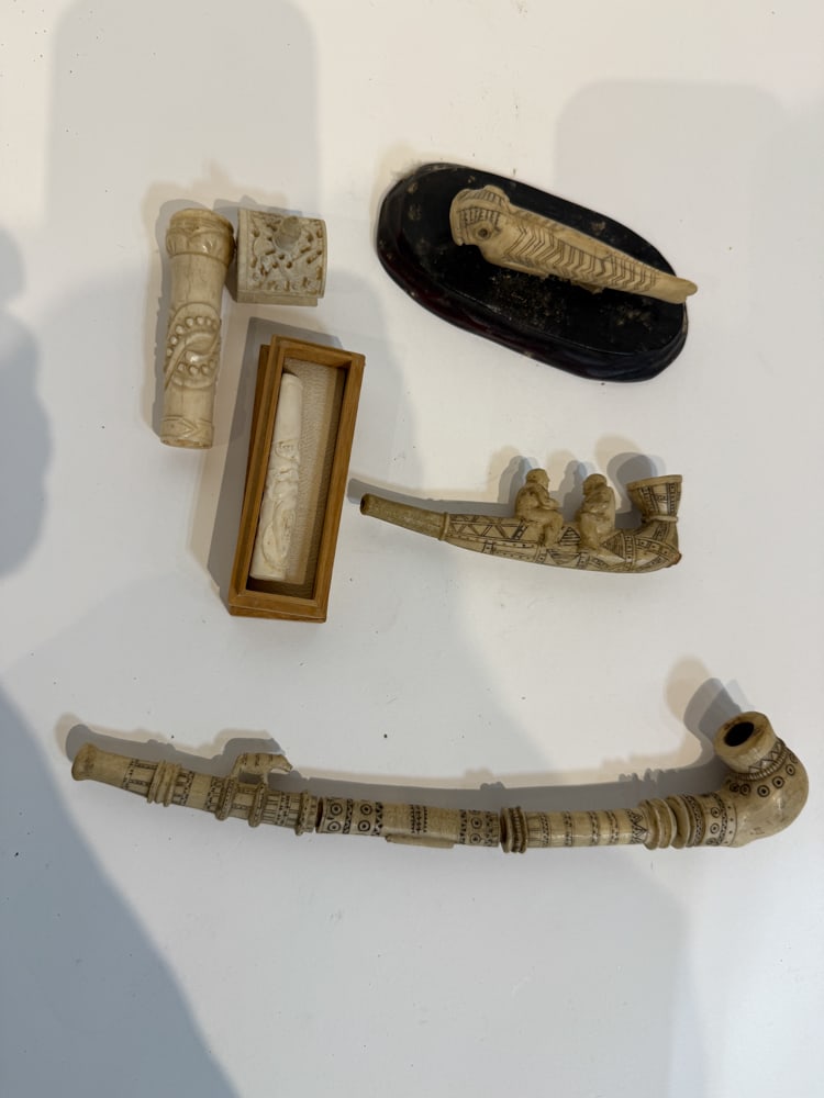 19thC Carved Bone Pipes - 2