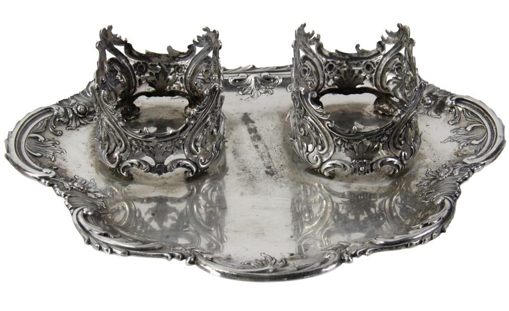 J.C. Klinkosch Silver Serving Tray: Josef Carl Klinkosch (Austrian, 1822-1888), silver serving tray, 9" x 12". Approximately 24.0 troy oz TW. Provenance: Estate of the late Joseph W. Haley, of Pride's Crossing, Massachusetts. PLEASE NOT