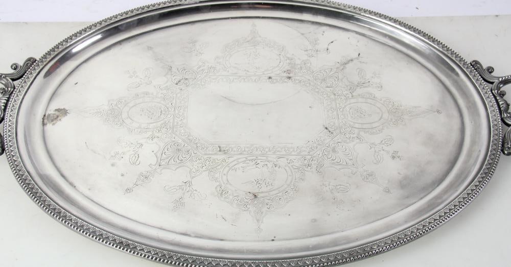 Victorian Silverplate Tray with Engravings - 2