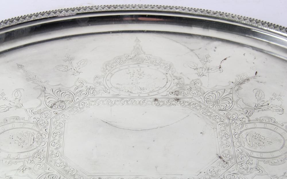 Victorian Silverplate Tray with Engravings - 3