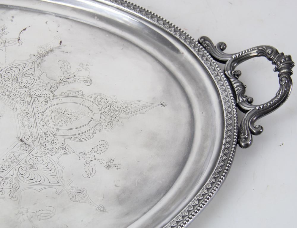 Victorian Silverplate Tray with Engravings - 4