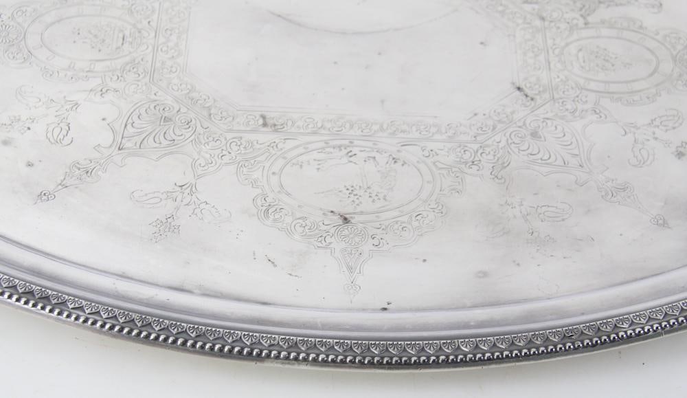 Victorian Silverplate Tray with Engravings - 5