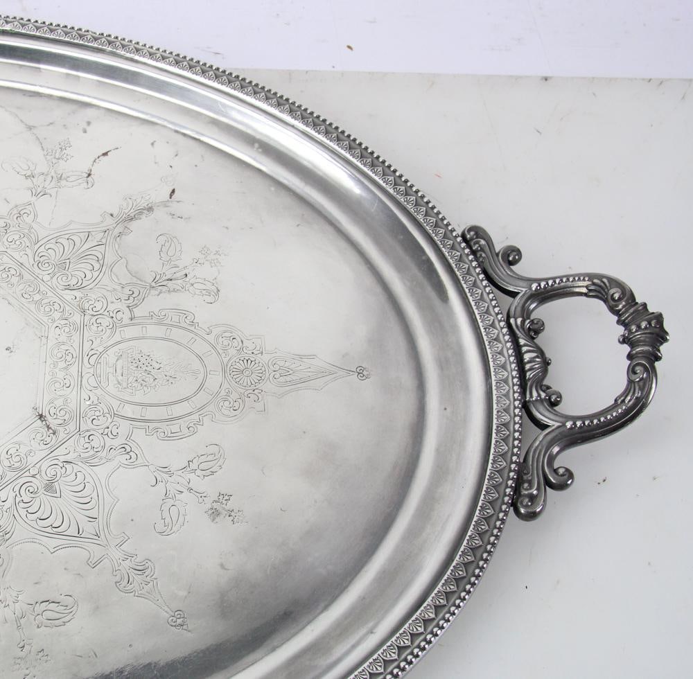 Victorian Silverplate Tray with Engravings - 7
