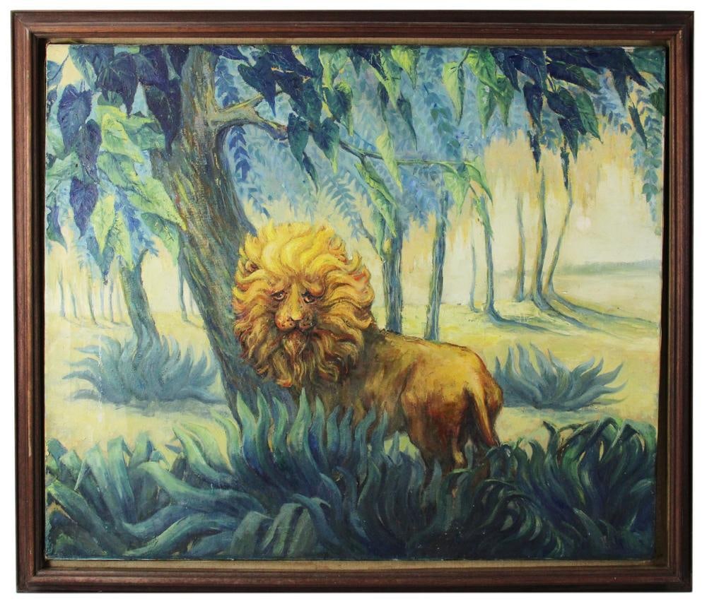 After Rosa Bonheur, "Lion in the Jungle", Oil on Canvas: After Rosa Bonheur (French, 1822-1899), "Lion in the Jungle", oil on canvas. Provenance: Estate of the late Joseph W. Haley, of Pride's Crossing, Massachusetts.