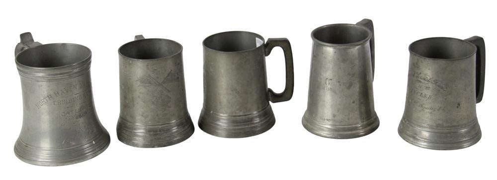 Trophy Mugs, Early Yacht Club, North Haven: Trophy mugs, (5), including Early Yacht Club, North Haven. Provenance: Estate of the late Joseph W. Haley, of Pride's Crossing, Massachusetts.