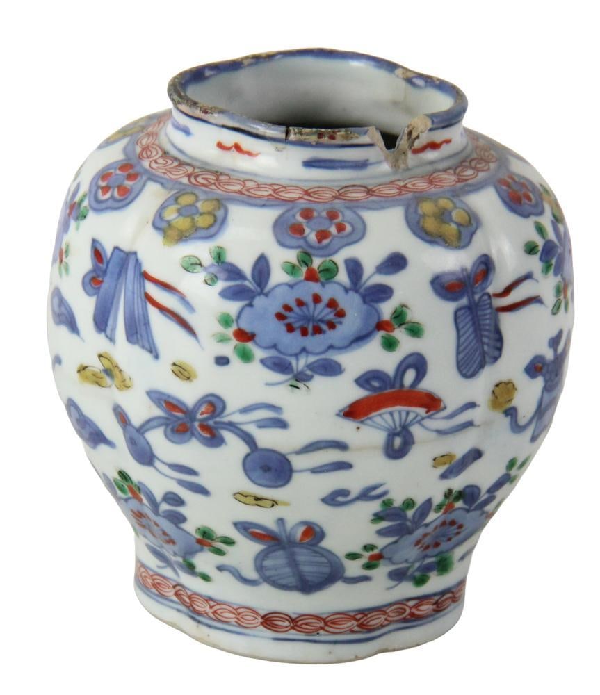 Chinese Qing Dynasty Doucai Porcelain Vase: Chinese Qing Dynasty doucai porcelain vase. 5 x 4 1/4 diameter. Needs repair. Provenance: Estate of the late Joseph W. Haley, of Pride's Crossing, Massachusetts.