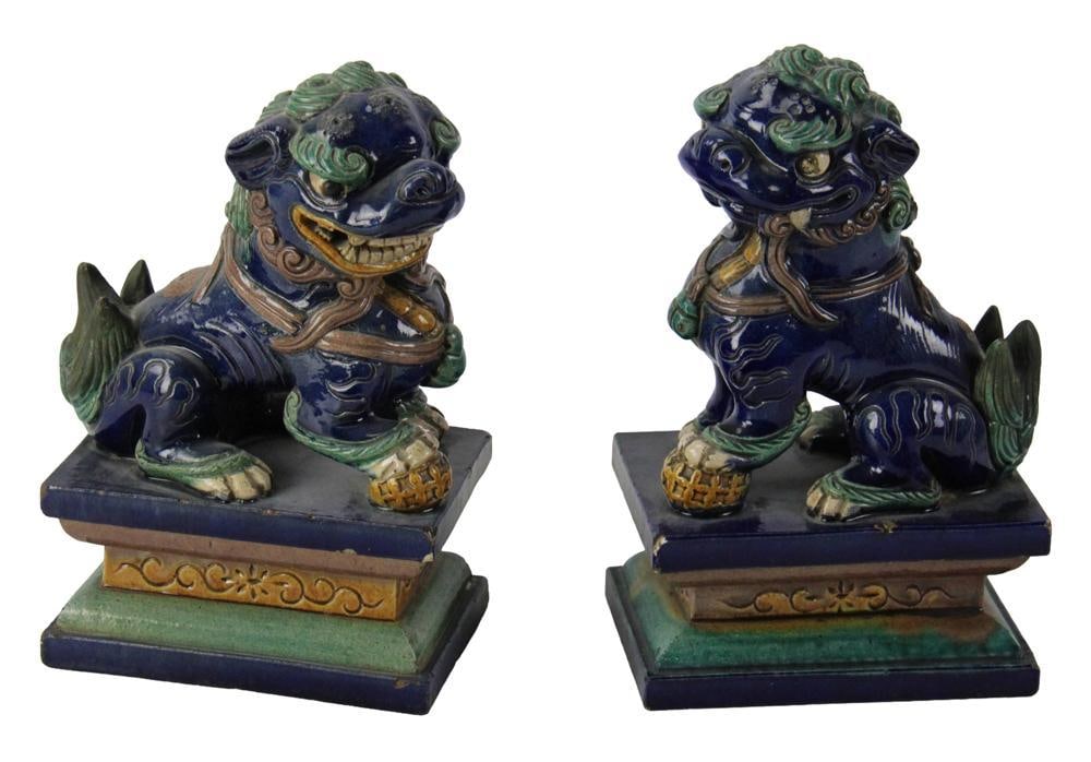 Pair of Late 19thC Chinese Glazed Foo Dogs (1 of 10)