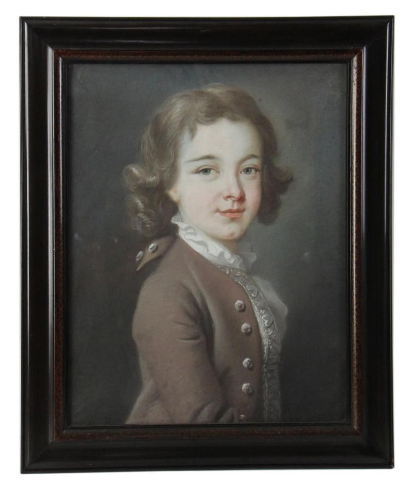 Early 19thC French Pastel of Young Boy: Early 19th century French pastel of a young boy, 17 1/2 x 13 1/2 (Frame 22 x 18). Provenance: Estate of the late Joseph W. Haley, of Pride's Crossing, Massachusetts.