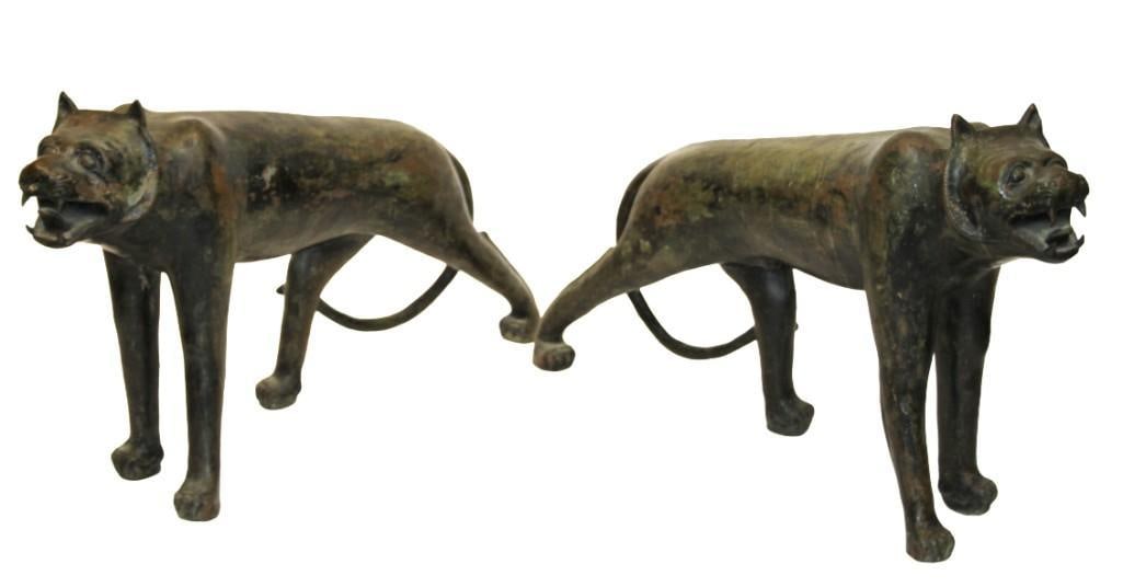 Phyllis Morris, Pair of Antique Bronze Hyenas: Phyllis Morris, pair of antique bronze hyenas, 24 x 40 x 9 1/2. Provenance: Estate of the late Joseph W. Haley, of Pride's Crossing, Massachusetts.