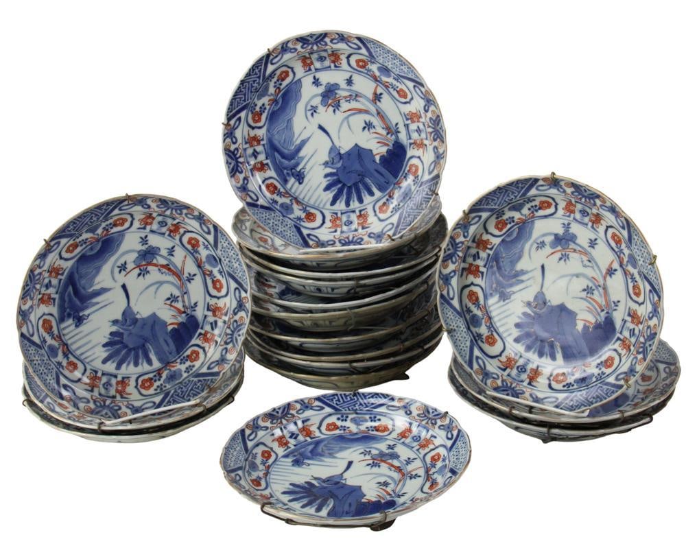 Set of 19thC Chinese Plates: 19th century Chinese plates, set of (18), 8 1/2 diameter. Provenance: Estate of the late Joseph W. Haley, of Pride's Crossing, Massachusetts.