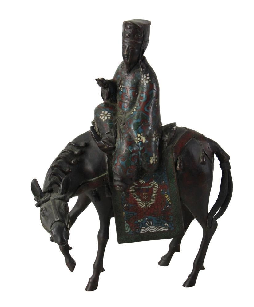 19thC Chinese Bronze Sculpture of Poet: 19th century Chinese bronze sculpture, depicting Chinese Poet Li Bai (Taibai) or Su Shi (Zizhan). Character mark on base. Inventory #278 from previous collection. 14 x 9. Provenance: Estate of the