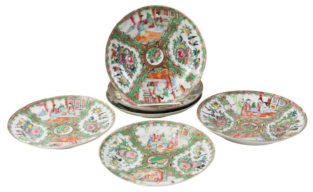 Set of 19thC Chinese Rose Medallion Plates (1 of 8)