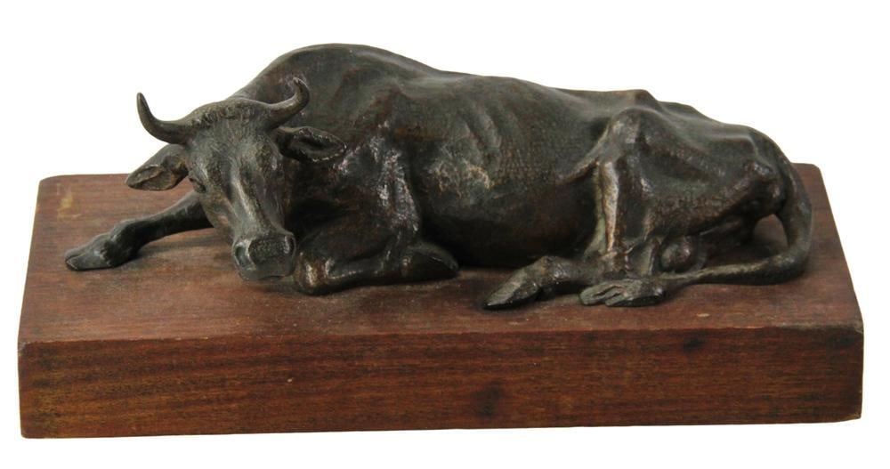 Bronze Sculpture of an Ox, on Wood Base: Bronze sculpture of an ox, on wood base. Provenance: Estate of the late Joseph W. Haley, of Pride's Crossing, Massachusetts.