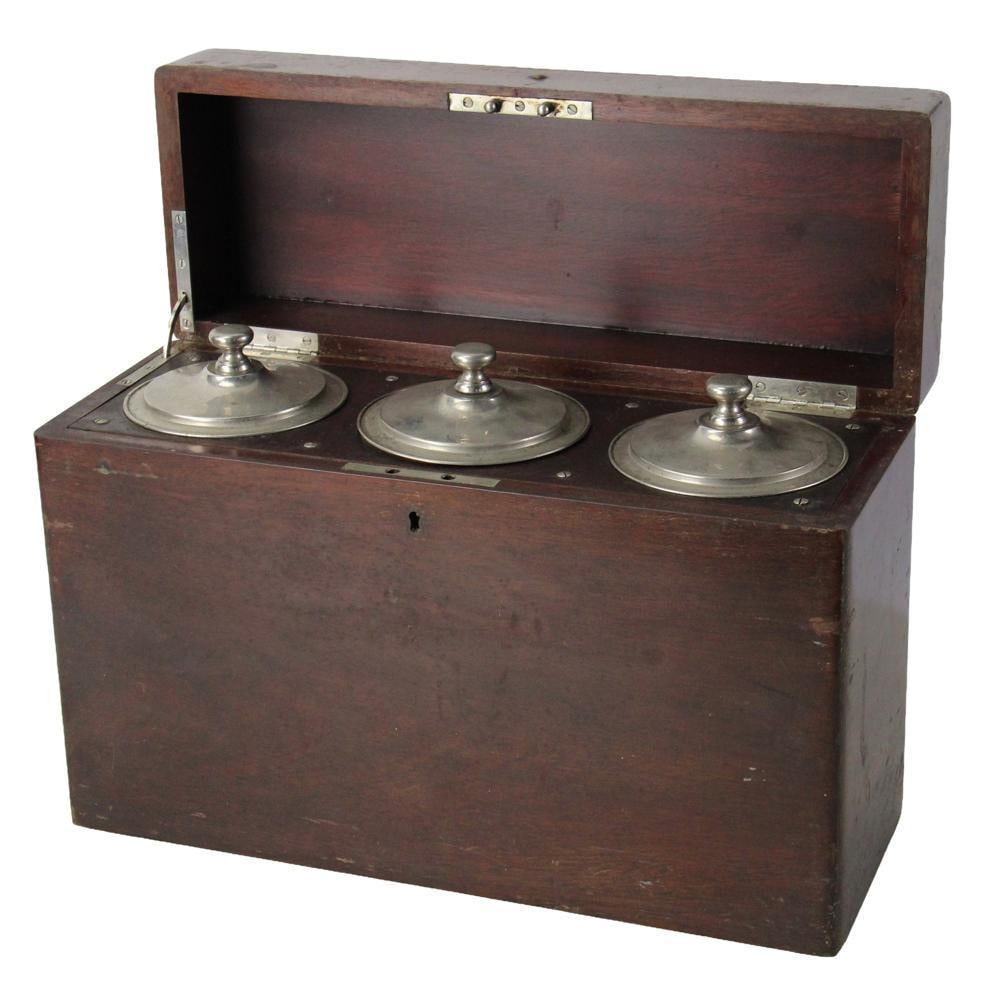 AA Tobacco Humidor in Mahogany Box: AA Tobacco Humidor in mahogany box. Provenance: Estate of the late Joseph W. Haley, of Pride's Crossing, Massachusetts.