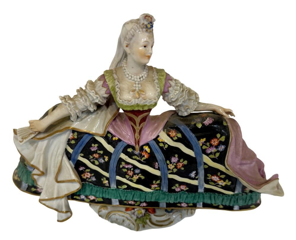 German Dresden Figure: German Dresden figure, 8" x 10". Provenance: Estate of the late Joseph W. Haley, of Pride's Crossing, Massachusetts.