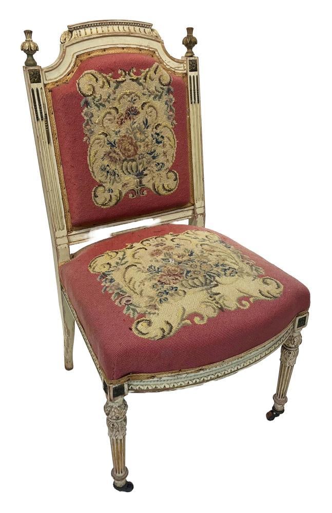 French Painted Chair with Needlepoint Upholstery, with Armchair (1 of 9)