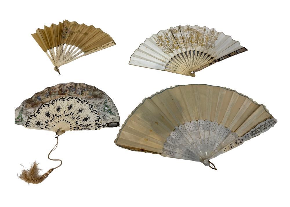 19th/20thC Framed Fans: 19th/20th century framed fans, (4) total. Provenance: Estate of the late Joseph W. Haley, of Pride's Crossing, Massachusetts.